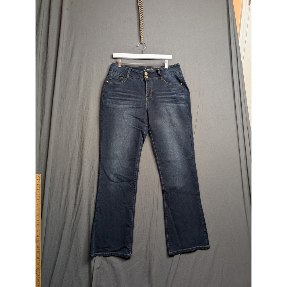 Angels Curvy Bootcut Jeans Womens 12 Dark Indigo Wash Embroidered Flap Pocket